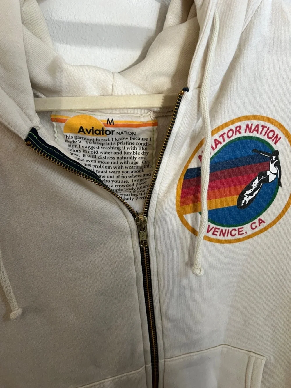 Aviator Nation vintage white Sweatpants & zip hoodie set with Rainbow 'A' Logo - Picture 12 of 14